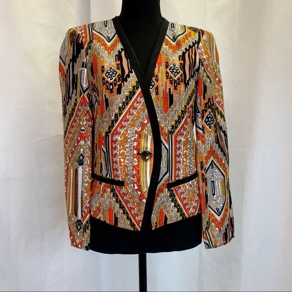 Trina Turk NWOT orange yellow silk blend blazer Sz 4 - Picture 3 of 15